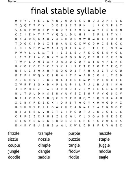 Final Stable Syllable Word Search WordMint
