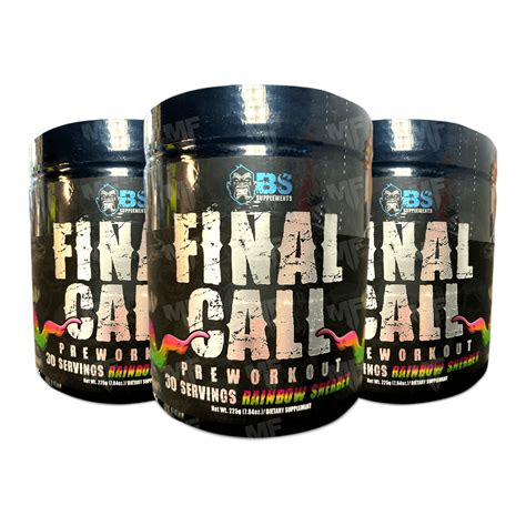 Final call pre workout. Final Call is a hardcore DMAA pre workout supplement from BS Supplements. This is an “underground” pre-workout, so underground that they don’t seem to have a website. Notable ingredients include 600 mg Alpha GPC, 300 mg Caffeine, 115 mg DMAA, 25 mg Ephedra Extract, and many others.Although I’ve only... 