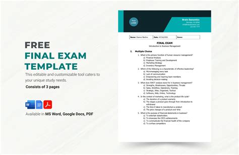 Final exam template