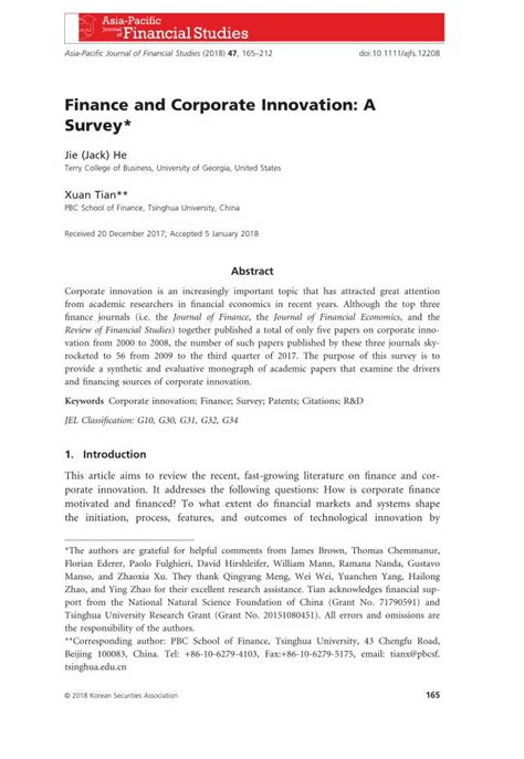 Finance and Corporate Innovation: A Survey - SSRN