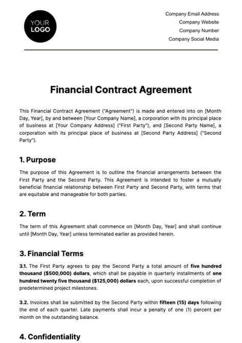 Financial Agreement Form Sample Forms Contract Template Financial Agreement