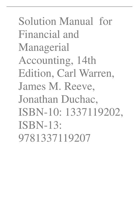 Financial And Managerial Accounting 14th Edition Solution Manual