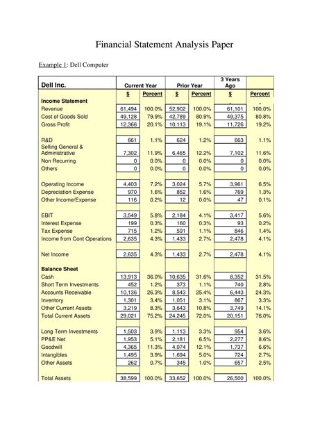 Financial Example Paper Analysis Statement