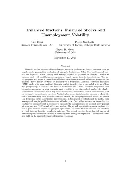 Financial Frictions, Financial Shocks and Unemployment …