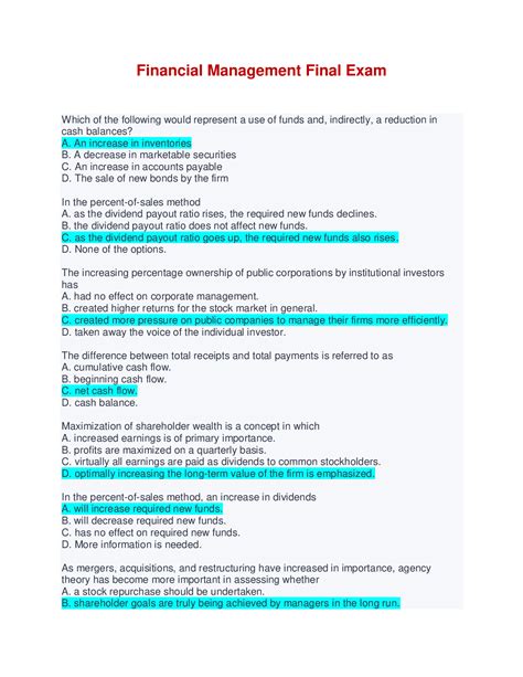 Financial Management Test Question And Answers
