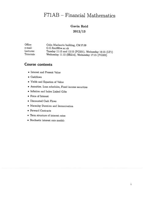Financial Mathematics Ct1 Lecture Notes