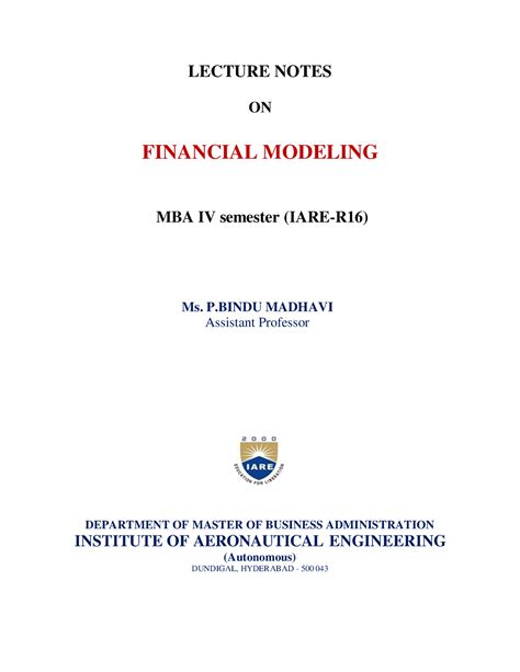 Financial Modeling Mba Notes