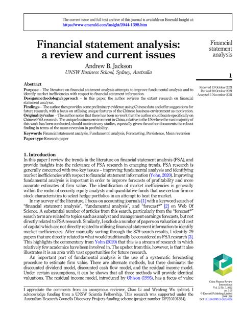 Financial Statement Analysis: A Review and Current Issues