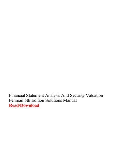 Financial Statement Analysis And Security Valuation Solution Manual Pdf
