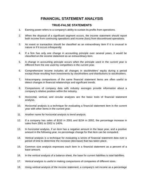 Financial Statement Analysis Test Bank