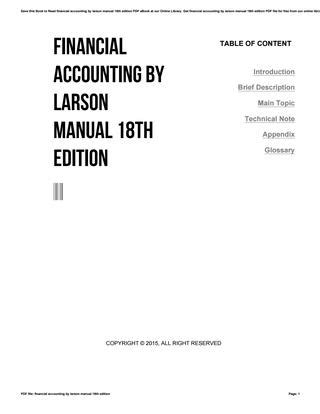 Financial accounting by larson manual 18th edition. - Handbook of ecosystem theories and management felix muller.