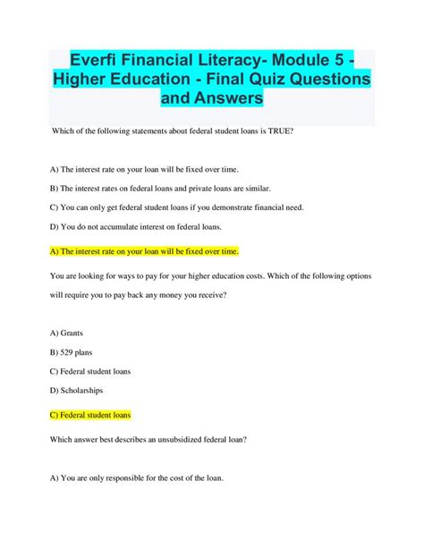 Everfi- Financial Literacy Lesson 5 Credit and Debit quiz for 9t
