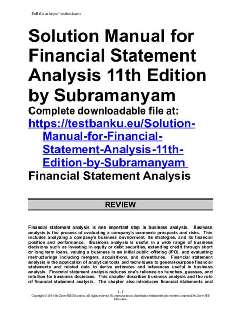 Financial statement analysis 11th edition solution manual. - Ensayos criticos para el estudio de las organizaciones en mexico.