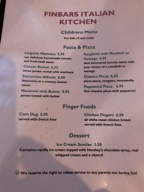 Finbars Italian Kitchen Menu - 1041 Pacific Coast Hwy, Seal