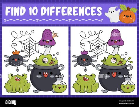 Find Differences Game with Halloween Characters Stock Vector