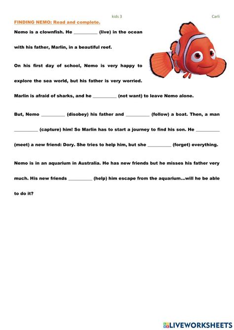 Find Nemo Worksheet PDF