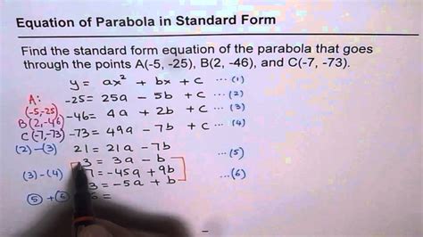 Find Quadratic Equation in Standard Form Given Three Points YouTube