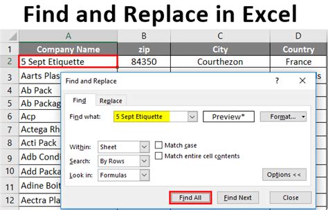 Find and replace text in excel.  Search and use find and replace You can fin...