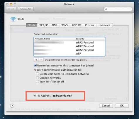 Follow these steps to find the MAC address on your Mac computer: Select the Apple icon in the top left corner. Select System Preferences. Select Network. Select the button in the bottom right corner that says Advanced. Ensure Hardware is selected at the top and look for MAC Address. The characters that appear next to this are your MAC address ...