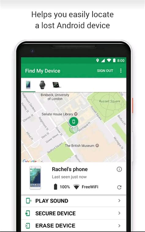 Use indoor maps to help you find your devices in airports, malls or other large buildings. Navigate to your devices with Google Maps by tapping the device location and then the Maps icon. Play a sound at full volume, even if a device is set to silent. Erase a lost Android device, or lock it and add a custom message and contact info on the lock ....