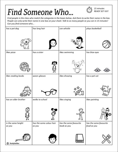 Find Someone Who. Found a mistake? This is a first day of school ice breaker. It is called "Find Someone Who..." The object is to have the students interview their classmates and find someone who fits the description that is provided in each box. This worksheet can be used for upper grades and is a great way to get the students up and moving. . 