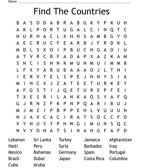 Find the Countries! Word Search WordMint