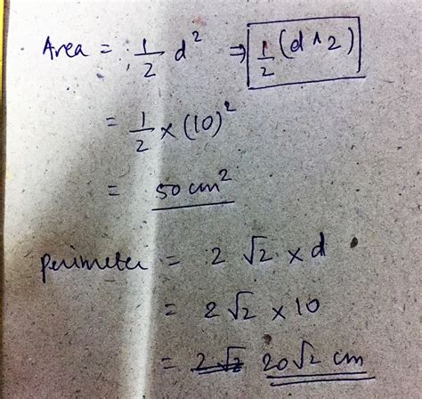 Find the Side and Perimeter of a Square Whose Diagonal is 10 Cm ...