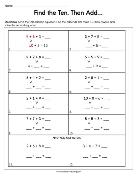 Find the Ten then Add Worksheet Have Fun Teaching First Grade