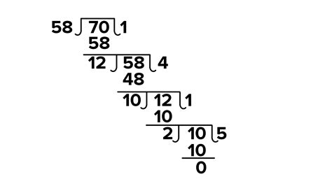 Find the hcf of 58 and 70 by division method Math Skill