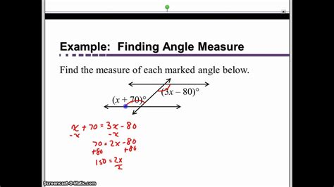 Finding the Measure of an Angle Given Extended Triangles. Step 1: Identify the measure of the exterior angle ( a ∘) from the given figure. Step 2: Find the measure of the adjacent interior angle ...
