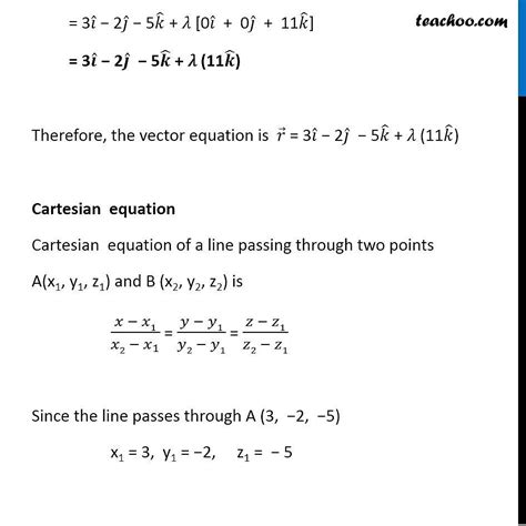 Find the vector equation and the Cartesian equation of the line passing