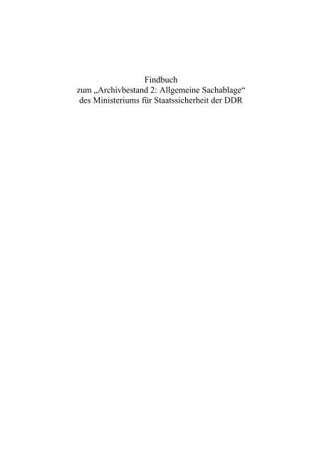 Findbuch zum archivbestand 2: allgemeine sachablage des ministeriums für staatssicherheit der ddr. - Tradizione delle opere di giovanni boccaccio..