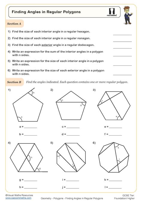 Finding Angles in Regular Polygons Worksheet Cazoom Maths Worksheets