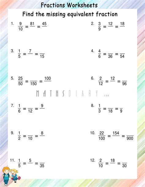 Finding Multiple Missing Equivalent fractions Math Worksheets