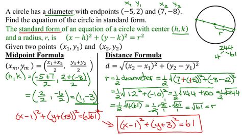 Finding the Equation of a Circle Given Diameter Endpoints (Example