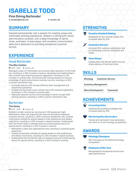 Fine Dining Bartender Resume Examples & Guide for 2024