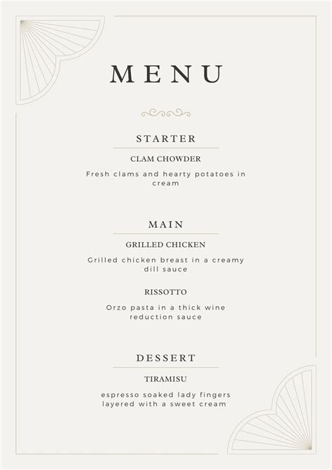 Fine Dining Menu Template