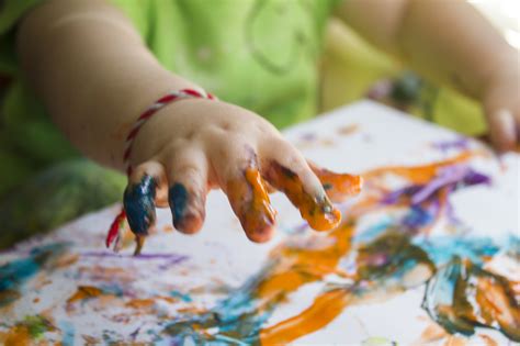 The technique of finger painting consists of spreading masses of paint