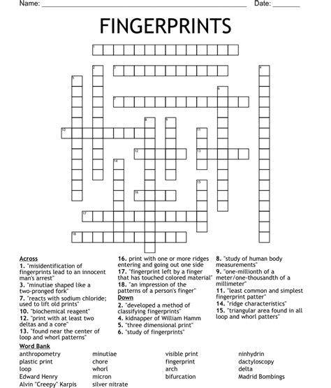 Fingerprint ridge - 1 answer Crossword Clues