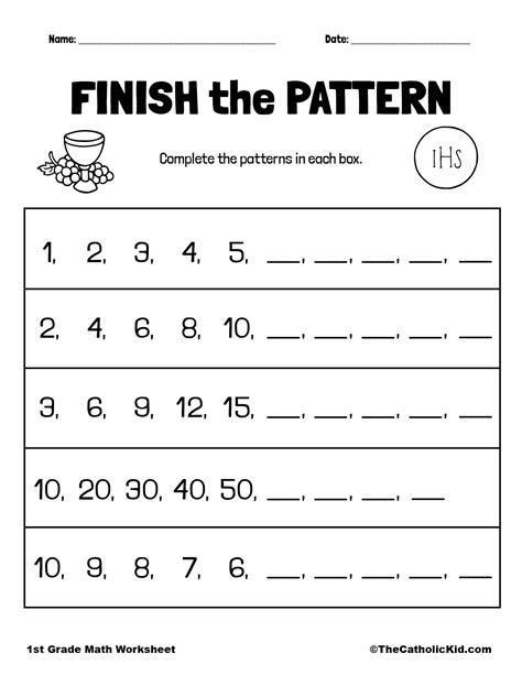 Finish The Pattern 1st Grade Math Worksheet Catholic