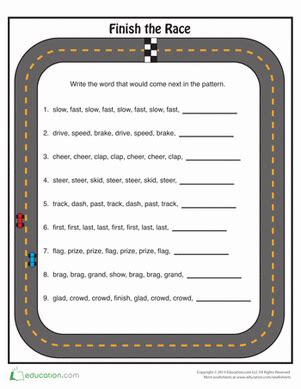 Finish The Race Word Patterns Worksheet