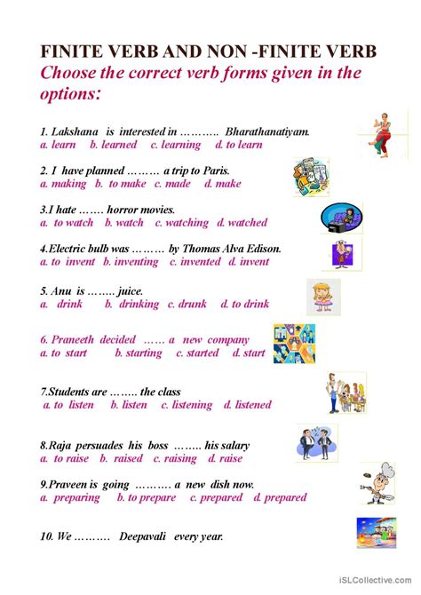 Finite and Non Finite Verbs Worksheet PDF
