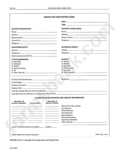 Fire Alarm Inspection and Testing Report Form