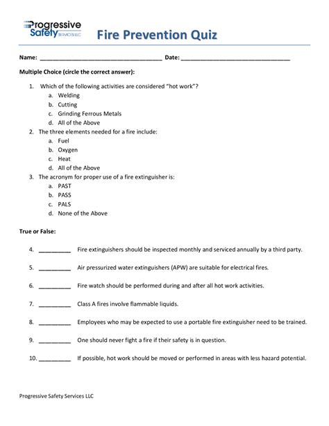 Fire Prevention Quiz Lecture notes Safety and Fire Engineering Docsity