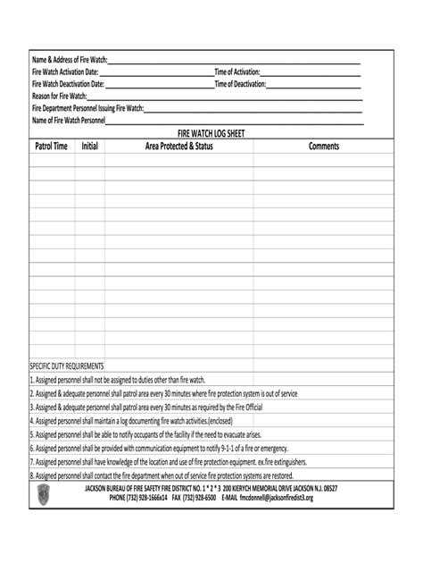 Fire Watch Log Sheet Form Fill Out and Sign Printable PDF Template