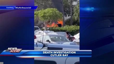 Fire crews find man dead inside burning truck at Cutler Bay shopping center; man detained for questioning