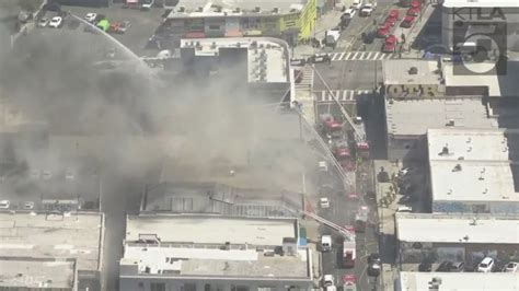 Fire engulfs downtown Los Angeles masonry construction building