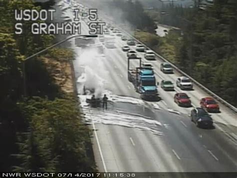 Fire on i5 seattle today. By KIRO 7 News Staff. October 12, 2023 at 1:28 pm PDT. + Caption. The Seattle Fire Department extinguished a homeless encampment fire in the University district. — The Seattle Fire Department ... 