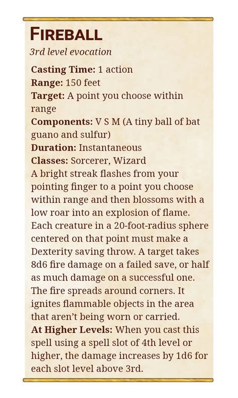 Fireball scroll 5e.  Fireball 5e in DnD is Iconic.  Source: Player's Handbook 3rd-l...