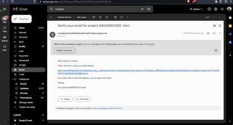 Firebase email verification web example.  I am using (sendEmailVerification) method but f...